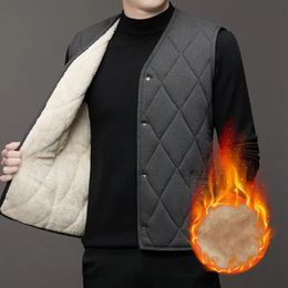 Men Fall Winter Vest Singlebreasted Sleeveless Padded Coat Warm Thick Cardigan Mid Length Waistcoat 240109