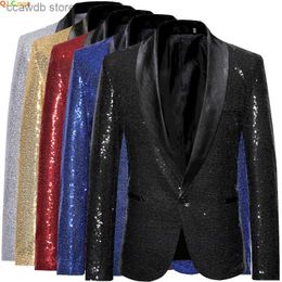 Men's Suits Blazers Shiny Gold Sequin Glitter Embellished Blazer Jacket Men Nightclub Prom Suit Coats Mens Come Homme Stage Clothes For singers T240110