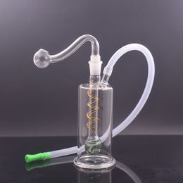 Portable Mini Glass Oil Burner Bong Hookah Inline Spiral Perc Hand Smoking Water Pipe Recycler Ash Catcher Bong with 10mm Bent Male Glass Oil Burner Pipe and Hose