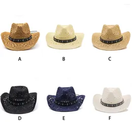 Berets Cowboy Straws Hat Beach Wide Brim Male Cap Hand-woven Sombrero Outdoor Hollow For Travel Vacation Sunscreen