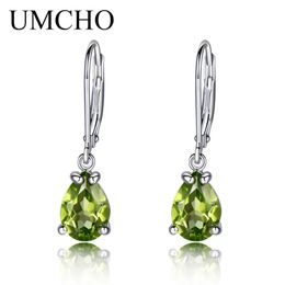 UMCHO 925 Sterling Silver Earrings Stud Designer Natural Peridot Gemstone Fine Jewelry For Women Special Gift 240109