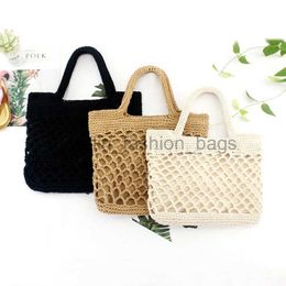 Totes New Hollow fishing net woven tide female portable holiday beach Vintage travel bagcatlin_fashion_bags