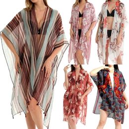 Women's Swimwear Women Kimono Cover Up Summer Sun Protection Shawl Printed Loose Bikini Cardigan Smock Streetwear For Swimsuit