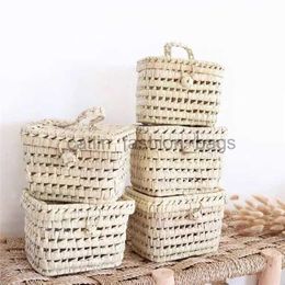 Totes Woven Japanese simple corn husk Str bag Box shape handbagcatlin_fashion_bags