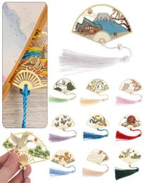 1PC Retro Chinese Folding Fan Design Brass Bookmark Tasseled Hollowed Book Clip Pagination Mark Stationery School Office Supply6470854