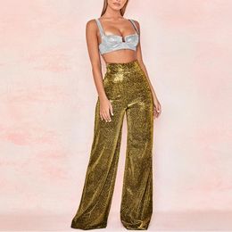 Women's Pants Women Shiny Baggy High Waist Full Length Straight Trousers Wide Leg Elastic Y2k Streetwear Pant Party Clubwear Trouser