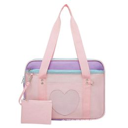 Japanese Preppy Style Pink Uniform Shoulder School Bags for Women Girls Canvas Large Capacity Casual Luggage Handbags 240109