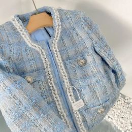 Autumn Blazer Women Woven Tweed High Waist Gentle Elegant Short Qulited Small Plaid Jacket Office Tops Coat Outerwear 240109
