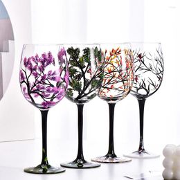 Wine Glasses YWDL Goblet Creative Printed Round Glass Cup For Beer Cocktail Four Seasons Trees Pattern Gift