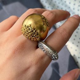 Europe America Famous Designer Brand Exaggerated Metal Ball Gold Silver Luxury Ring Charm Woman Jewellery Trend 240109