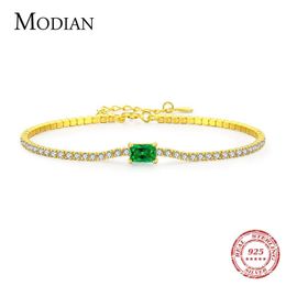 Bangles MODIAN 2021 New 925 Sterling Silver Luxury Sparkling Cubic Zirconia Bracelet For Women Gold Color Wedding Engagement Jewelry