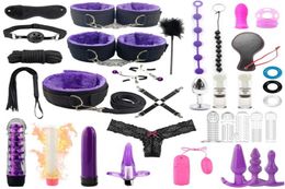 35 Pcsset Products Erotic Adults BDSM Bondage Set Handcuffs Anal Plug Dildo Vibrator Whip Sex Toys for Couples Y2004227084179
