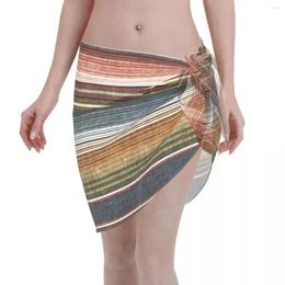 Women's Swimwear Sexy Women Serape Stripe Rust And Blue Perspective Kaftan Sarong Beach Wear Skirt Bikini Cover Up Ladies