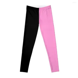 Active Pants Half Goth Black Pastel Pink Spliced Two Tone Leggings Women's High Waist Gym's Clothing Womens