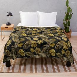 Blankets Glam Black And Gold Tropical Leaves Leopards Throw Blanket Couple Sheep Wool Crochet