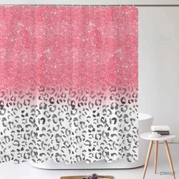 Shower Curtains Pink Leopard Print Shower Curtains Shiny Decor for Bathroom Polyester Fabric Bath Screen Bath Mat Rug Lid Carpet Toilet Cover
