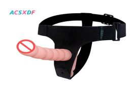 ACSXDF Ultra Elastic Harness Strap On Double Dildo Realistic Strapon Pants Sex Toys for Lesbian Couples Woman Sex Shop1747792