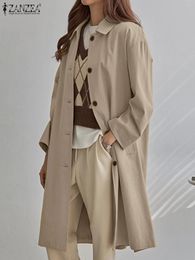 Zanzea Korean Fashion Fashion Trench Płaszcze Kobiety Autumn Long Rleeve Khaki Onyterwears jednokierunkowy wiatrówki 240109