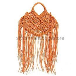 Totes Hollow Handmade Cotton Rope Bags Str Woven Handbag For Women Fashion Tassel Bag Lady Summer Luxury Brand Shoulder Pursesstylishhandbagsstore