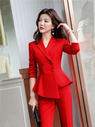 Jackets Women Red Blazer Slim Spring Autumn New Elegant Office Lady Jacket Work Suit Ruffled Double Breasted Blazer Solid Dushicolorful