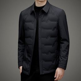 New lightweight down jacket for men's short and lightweight shirt with lapel collar, middle-aged and young business autumn and winter coat