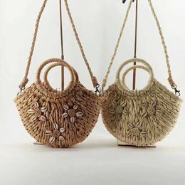 Shoulder Bags 2023 new retro one-shoulder str bag portable half-round shell hand-woven bag women's beach resort bagstylishhandbagsstore