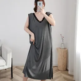 Women's Sleepwear Plus Size Nightdress Women Sleeveless Nightgowns Home Clothes Loose Pregnant Nightwear Solid Summer Lace Vest Soft Long