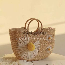 Totes Little Daisy Str Wooden Ring Handbag Woven Holiday Beach Bagstylishyslbags