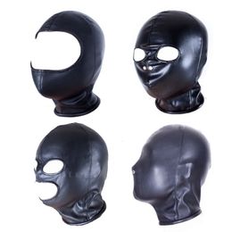 PU Leather Padded Strapped Zipper Head Hood Blindfold Harness Mask BDSM Open Mouth Eye Nose Bondage Headgear Sex Toy Adult Party 240109