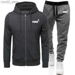 Men's Tracksuits casual jogging set outdoor sportswear zippered hoodie and black sports pants 2 pieces of 2023 spring fashion brand Q230111