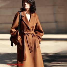 Maxmaras Womens Wrap Coat Camel Hair Coats Sheng Hongs 23 Autumn and Winter New m Family Handmade Doublesided Woollen Coat with Water Wave Pattern Woollen Coat for W RJH1