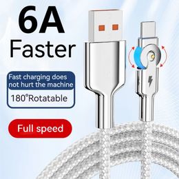 66W 6A Type C Fast Charging Cable 180 Rotating Elbow Zinc Alloy Game Charging Data Transfer Cable Micro Usb for Samsung Xiaomi Braided Phone Charger Cord