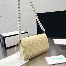 Designer -Womens Classic Flap Pearl Chain Quilted Bags Wallet With Silver Metal Hardware Crossbody Shoulder Turn Lock Card