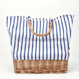 Totes Striped canvas str bag Large-capacity rattan portable woven handbag woman large shoppingstylishhandbagsstore