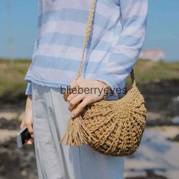 Shoulder Bags Women small Semicircle Tassel Knitting Str bag Summer Travel Rattan Tote Knitted Hand Bag Girls Shoulder Tote Keys Coin bagblieberryeyes