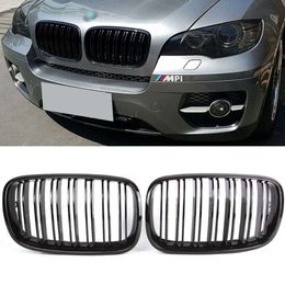 New Pair Glossy Black Double Slat Kidney Grille Front Bumper Grill For BMW X5 X6 E70 E71 Car Styling Racing Grills 2007-2013