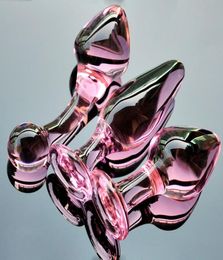Pink Crystal butt plugs set Pyrex glass anal dildo ball bead fake penis female masturbation sex toy kit for adult women men gay C17390825