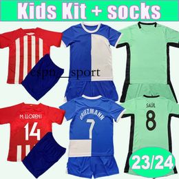 espnsport 2023 24 KOKE Kids Kit Soccer Jerseys GRIEZMANN MEMPHIS CORREA MOLINA REINILDO R.DE PAUL Home Red and White Away Children's Suit 3rd Football Shirts Uniforms