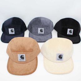 Autumn and winter corduroy five piece hat soft top flat brim hat adjustable work clothes for men and women street dance hip-hop skateboard hat style