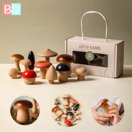 11PCS Wooden Mushroom Building Block Montessori Baby Grasp DIY Creative Toy Room Decoration 240110