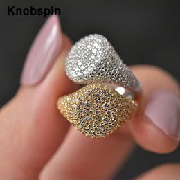 Knobspin S925 Sterling Silver 18k White Gold Plated Full Diamonds Sparkling Rings For Women Men Party Fine Jewelry 240109