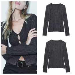 women's Grey Diamond Cheque Hairball Spice Girl style slim single breasted sweater cardigan 240109