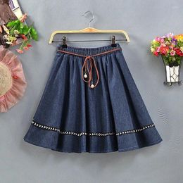 Skirts Fashion Versatile Lace Up Blue Mini Denim Skirt Korean Style Y2k Streetwear High Waist Patchwork A Line Cotton For Women