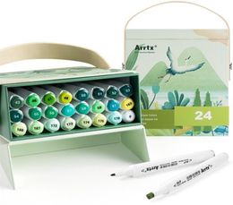 Arrtx ALP Green Tone 24 Colours Alcohol Marker Pen Dual Tips Markers Perfect for Painting Tree Grass Leaves Forest Plants 201217473880