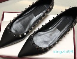 Rock Studed Women Dress Shoes Pointed Toe Rivet Loafers Summer Boat Woman Ballet Flat Heel Wedding Party Office Plus