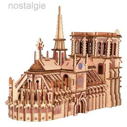 Blocks 3D Wooden Puzzles Notre Dame Cathedral Sailing Boat Plane Ship Jigsaw Woodcraft Kit Education Toys For Kids Building Robot Model 240401