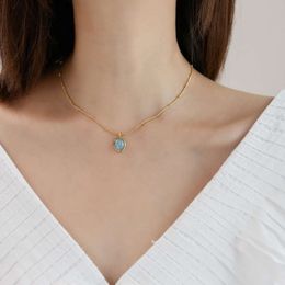 2023 New Niche Light Navy Blue Treasure Necklace for Women's Summer Internet Trendy Design, Collarbone Chain Does Not Fade