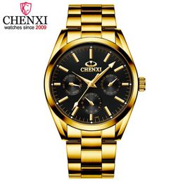 CHENXI Top Brand Luxury Watches Men Golden Business Casual Quartz Wrist Watches Man Waterproof Full Steel Relogio Masculino217G