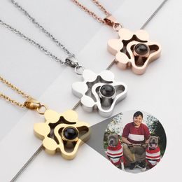 Necklaces Custom Pet Photo Projection Necklaces Stainless Steel Photo Necklace Cat Dog Paw Pendant Choker Chain Pet Animal Memory Jewellery