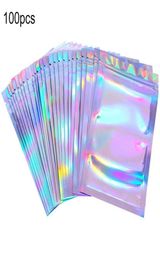 100pcs 4 Sizes Flat Bath Salt Cosmetic Bag One Side Clear Holographic Mini Aminum Foil Zip Lock Bags Thick9657473